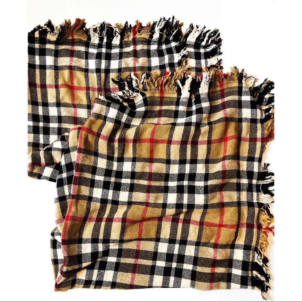 TAN RED BLACK PLAID CHECK WOVEN BLANKET NOVA